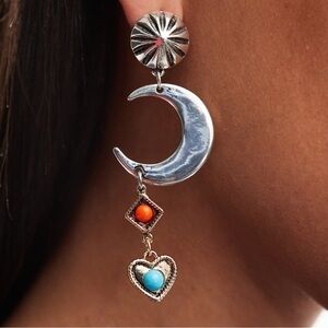 Reclaimed Vintage earrings with moon and stones in burnished silver